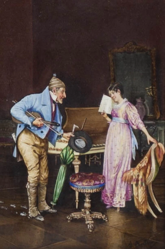 Il maestro di musica - olio su porcellana